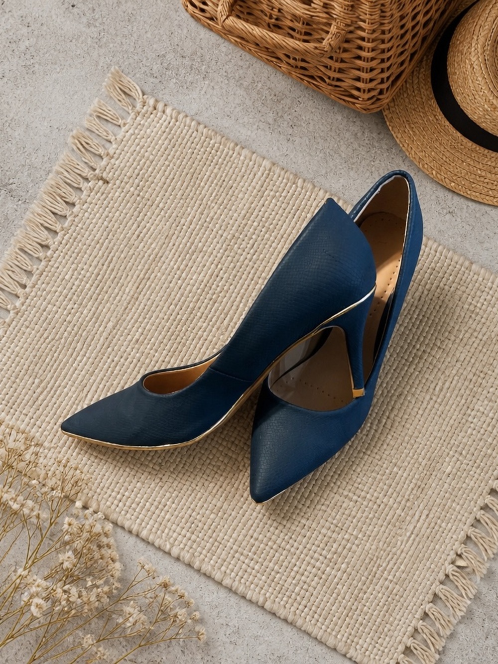 Classic Pointed Toe High Heels in Navy Blue